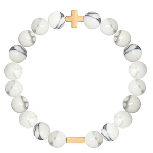 Howlite & Gold Elastic Bracelet on white