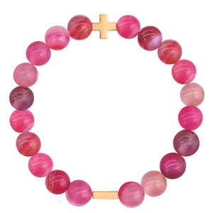 Pink Agate & Gold Elastic Bracelet on white