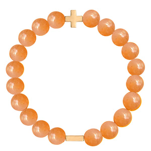 Orange Aventurine & Gold Elastic Bracelet on white