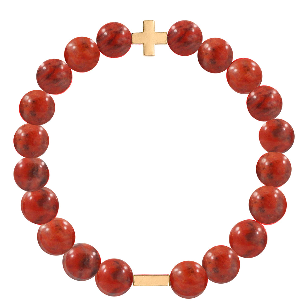 Red Jasper & Gold Elastic Bracelet