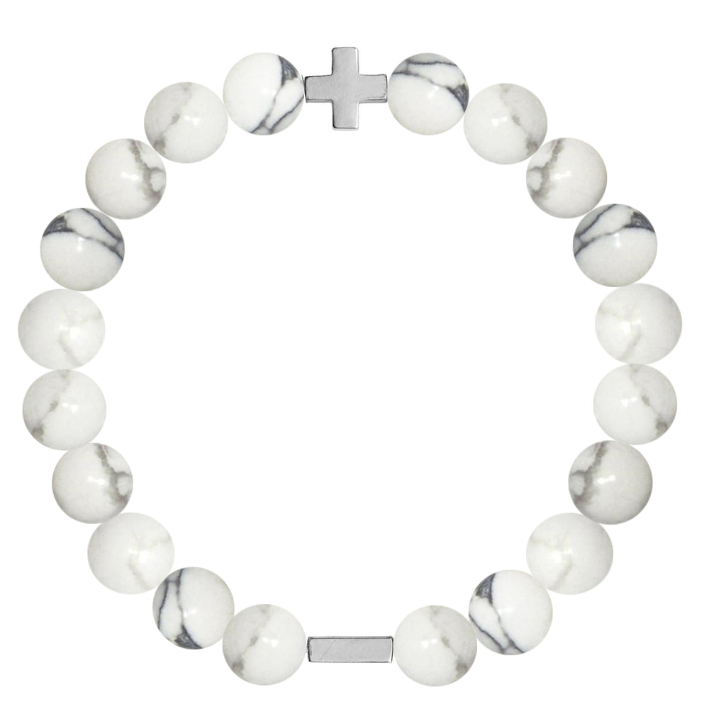 Howlite & Silver Elastic Bracelet