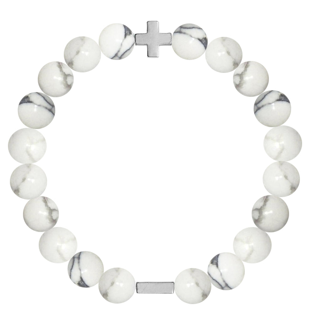 Howlite & Silver Elastic Bracelet on white