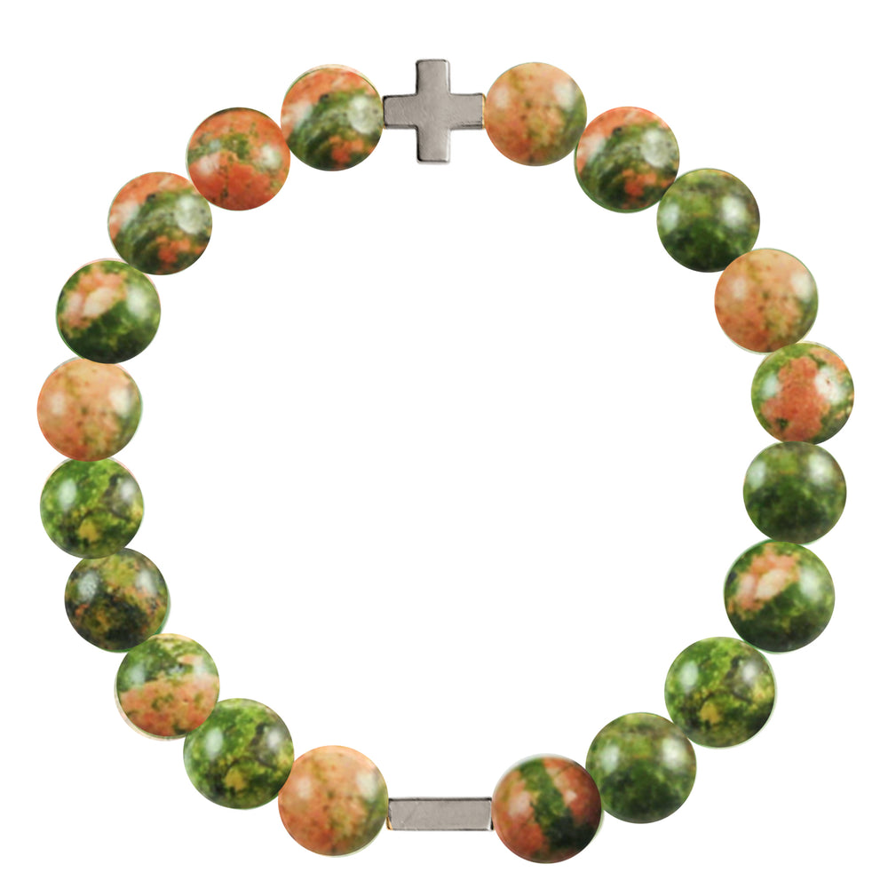 Unakite & Silver Elastic Bracelet