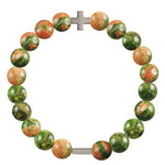 Unakite & Silver Elastic Bracelet