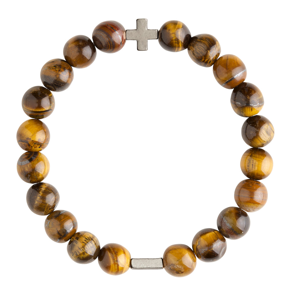 Tiger's Eye & Silver Elastic Bracelet on white