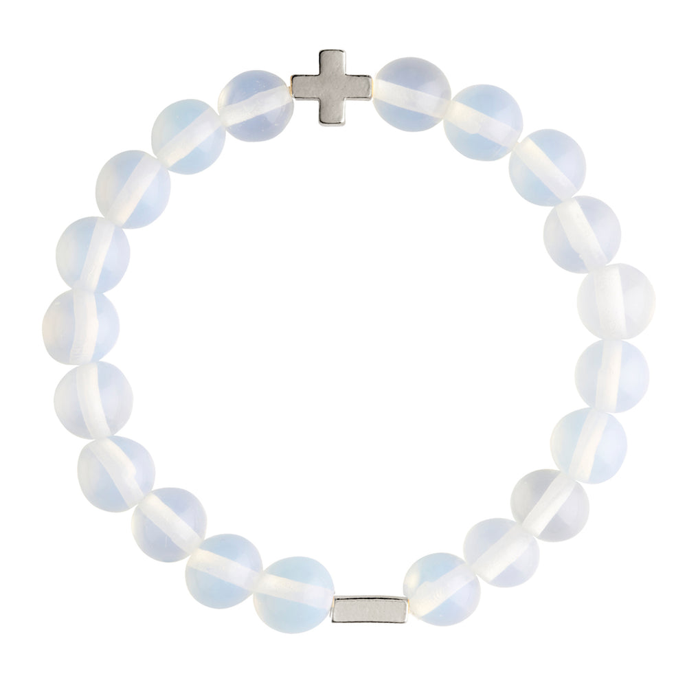Opal & Silver Elastic Bracelet on white