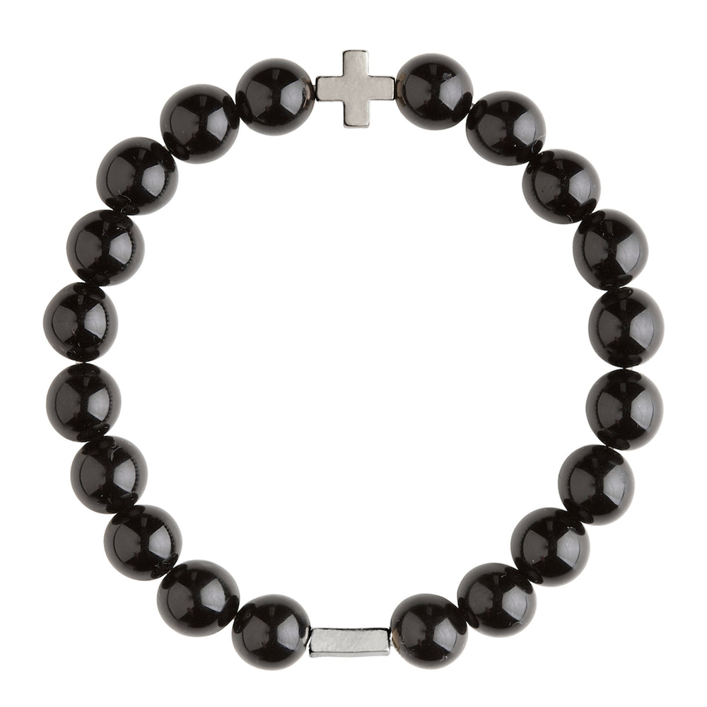 Onyx & Silver Elastic Bracelet on white