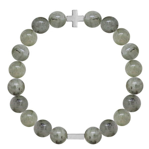 Labradorite & Silver Elastic Bracelet on white