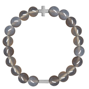 Grey Agate & Silver Elastic Bracelet on white