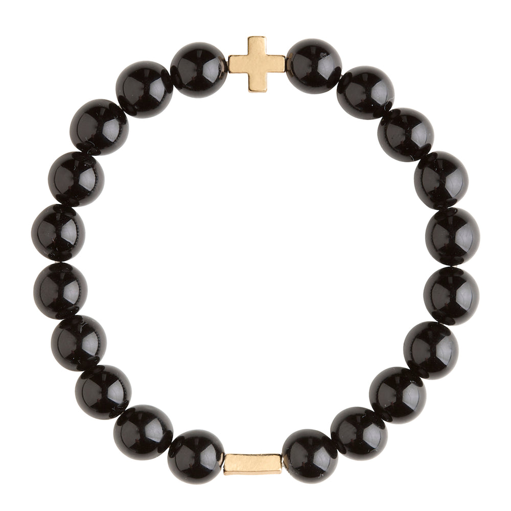 Onyx & Gold Elastic Bracelet on white