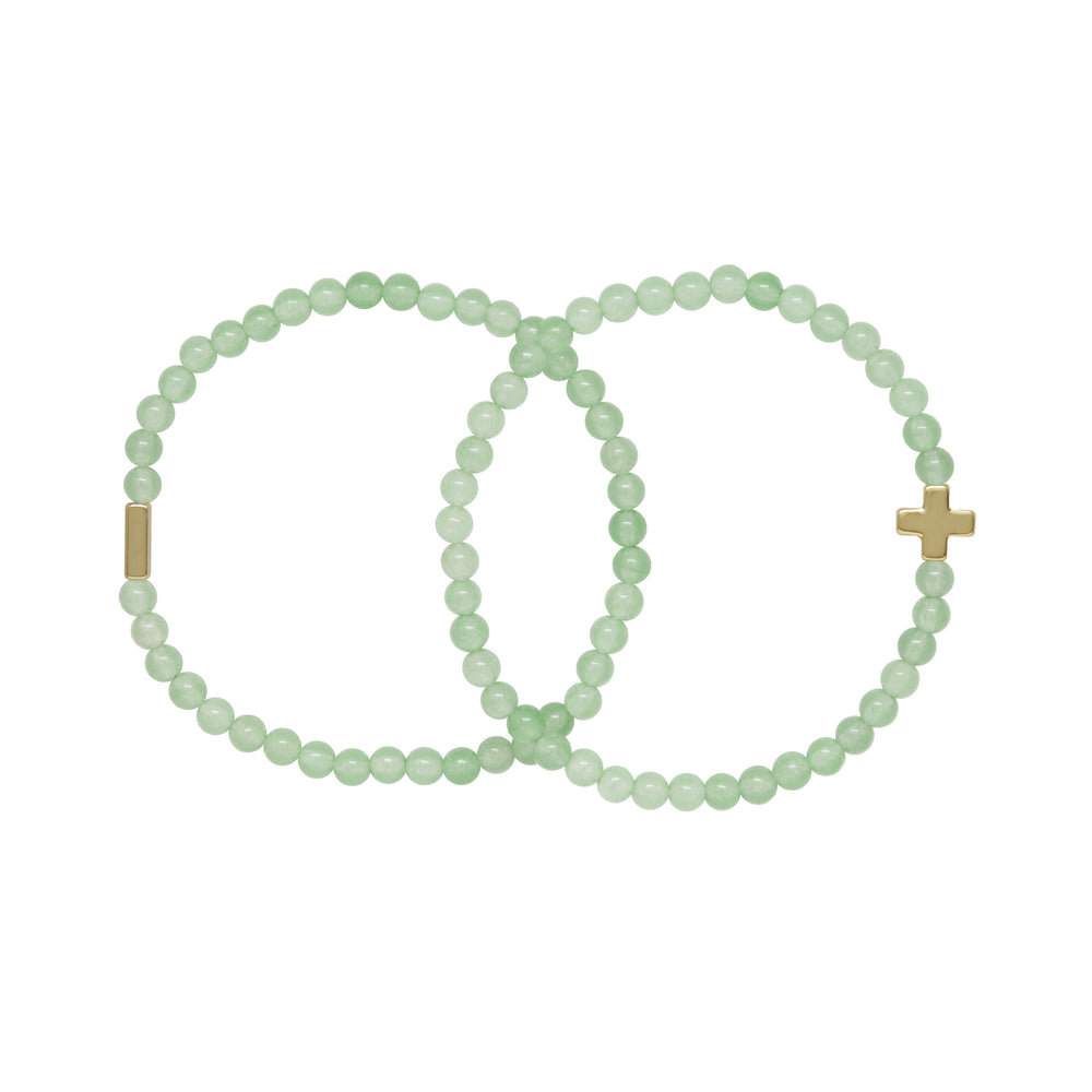 Aventurine & Gold Elastic Bracelet Set of 2