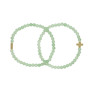 Aventurine & Gold Elastic Bracelet Set of 2 on white