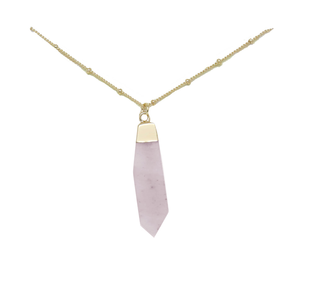 Rose Quartz & Gold Pendant Necklace on white