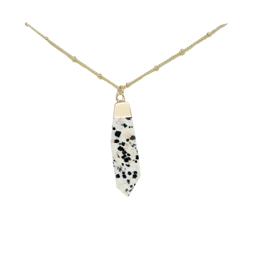 Dalmatian Jasper & Gold Pendant Necklace on white