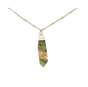 Unakite & Gold Pendant Necklace on white