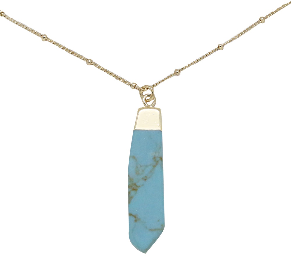 Turquoise & Gold Pendant Necklace on white