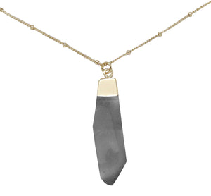 Grey Agate & Gold Pendant Necklace on white