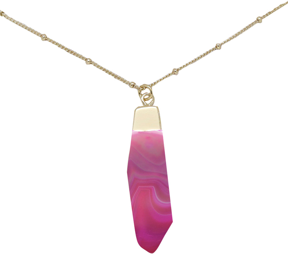 Pink Agate & Gold Pendant Necklace