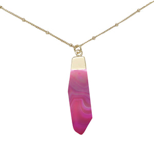 Pink Agate & Gold Pendant Necklace on white