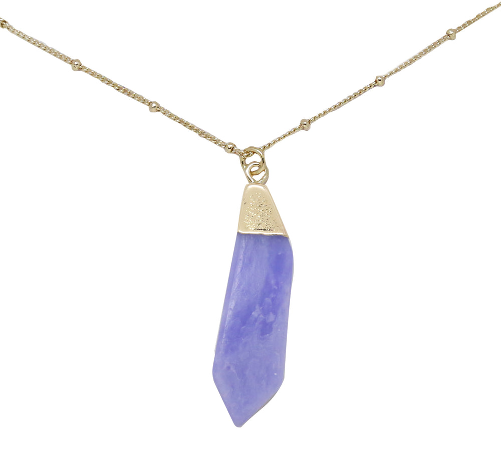 Blue Agate & Gold Pendant Necklace on white