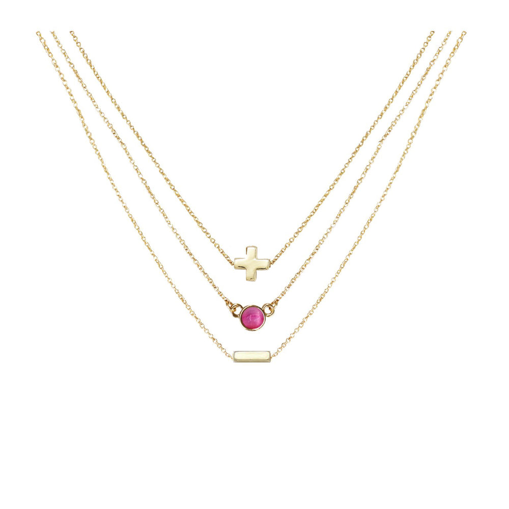 Pink Agate & 18k Gold Plated Necklace Set of 3