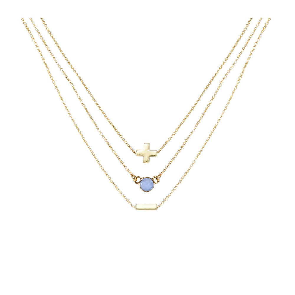 Blue Agate & 18k Gold Plated Necklace Set of 3