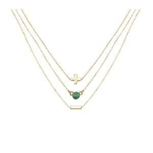 Malachite & 18k Gold Plated Necklace Set of 3 on white