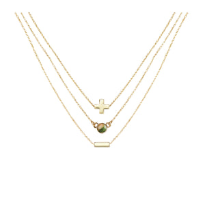 Unakite & 18k Gold Plated Necklace Set of 3 on white