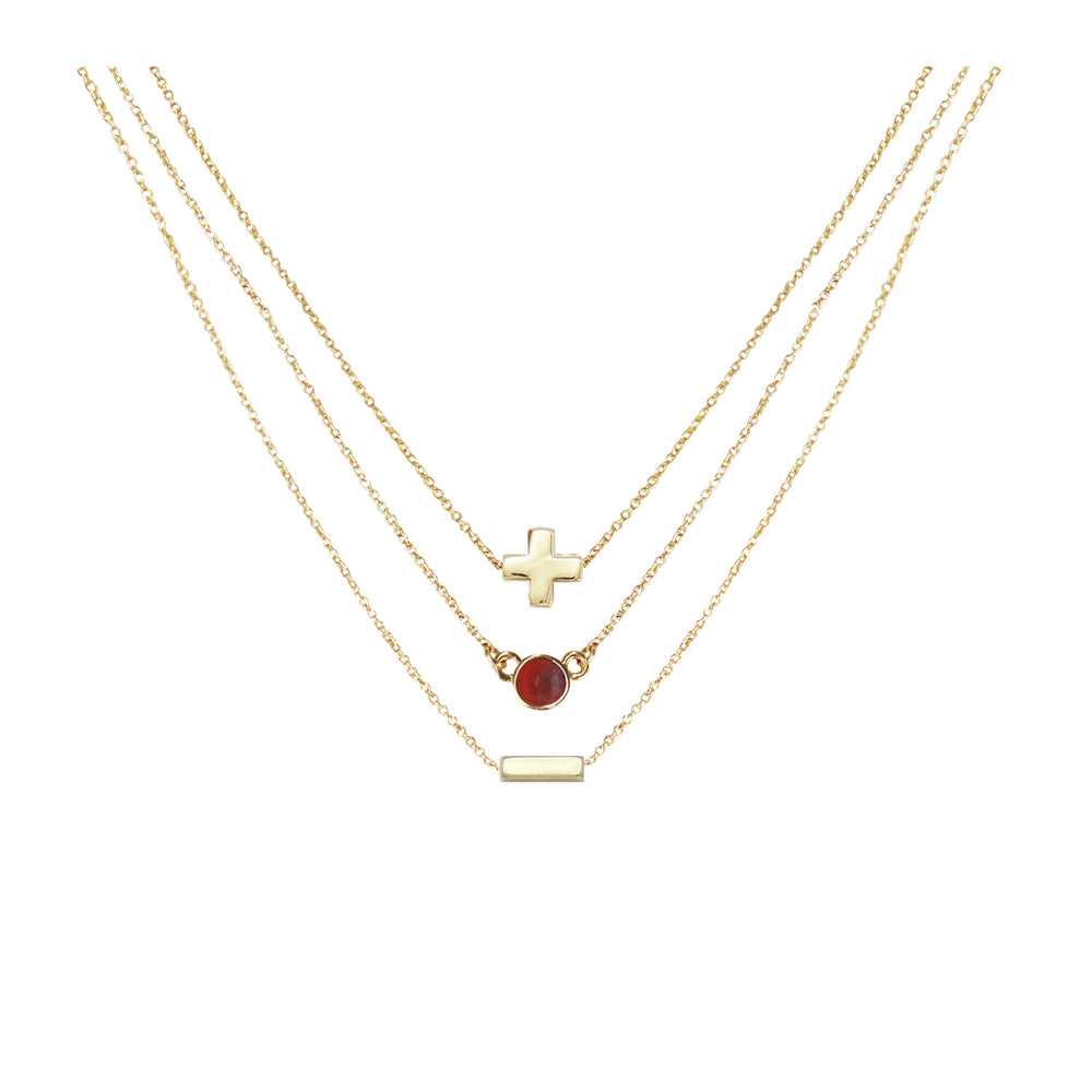 Red Jasper & 18k Gold Plated Necklace Set of 3