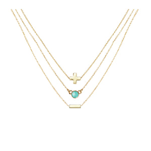 Turquoise & 18k Gold Plated Necklace Set of 3 on white