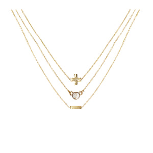 Fossil Jasper & 18k Gold Plated Necklace Set of 3 on white