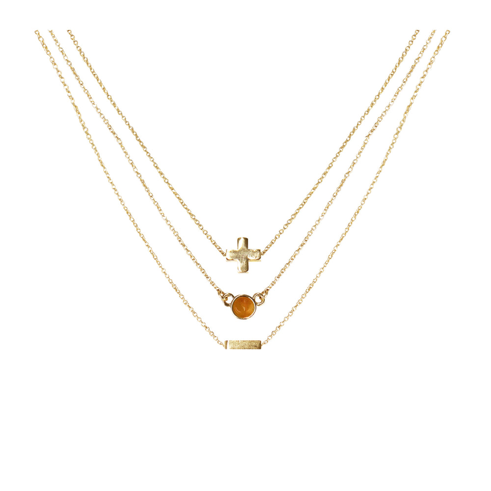Orange Aventurine & 18k Gold Plated Necklace Set of 3