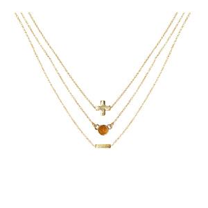 Orange Aventurine & 18k Gold Plated Necklace Set of 3 on white