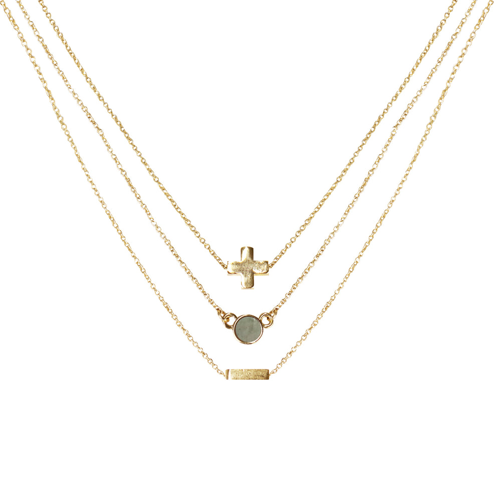 Labradorite & 18k Gold Plated Necklace Set of 3 on white