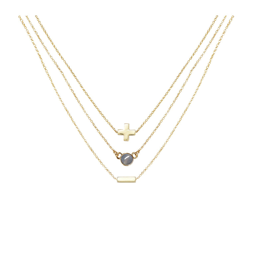 Grey Agate & 18k Gold Plated Necklace Set of 3