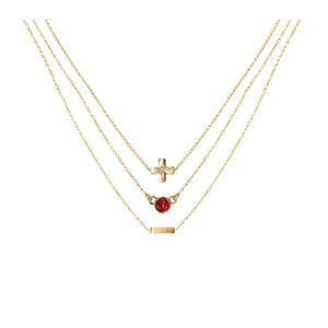 Carnelian & 18k Gold Plated Necklace Set of 3 on white