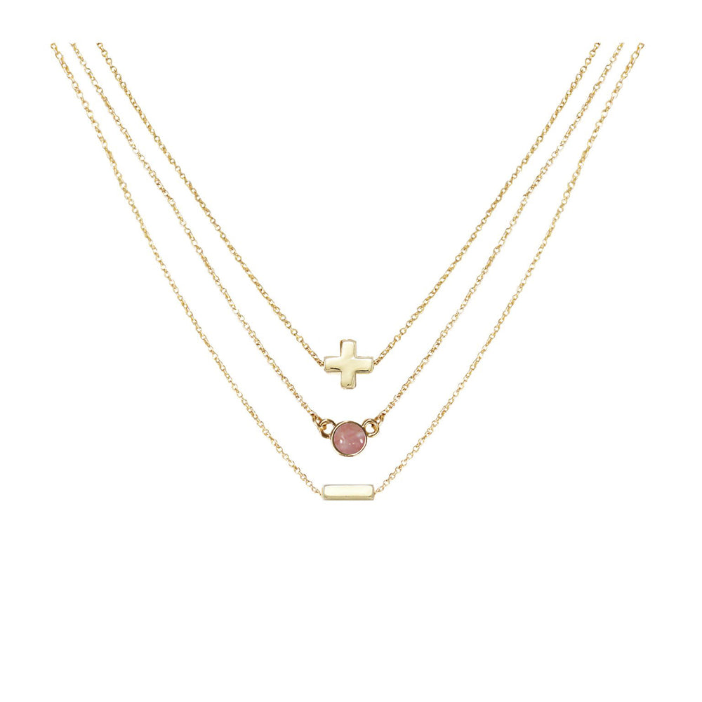 Cherry Quartz & 18k Gold Plated Necklace Set of 3