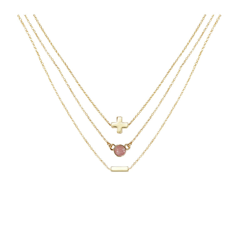 Cherry Quartz & 18k Gold Plated Necklace Set of 3