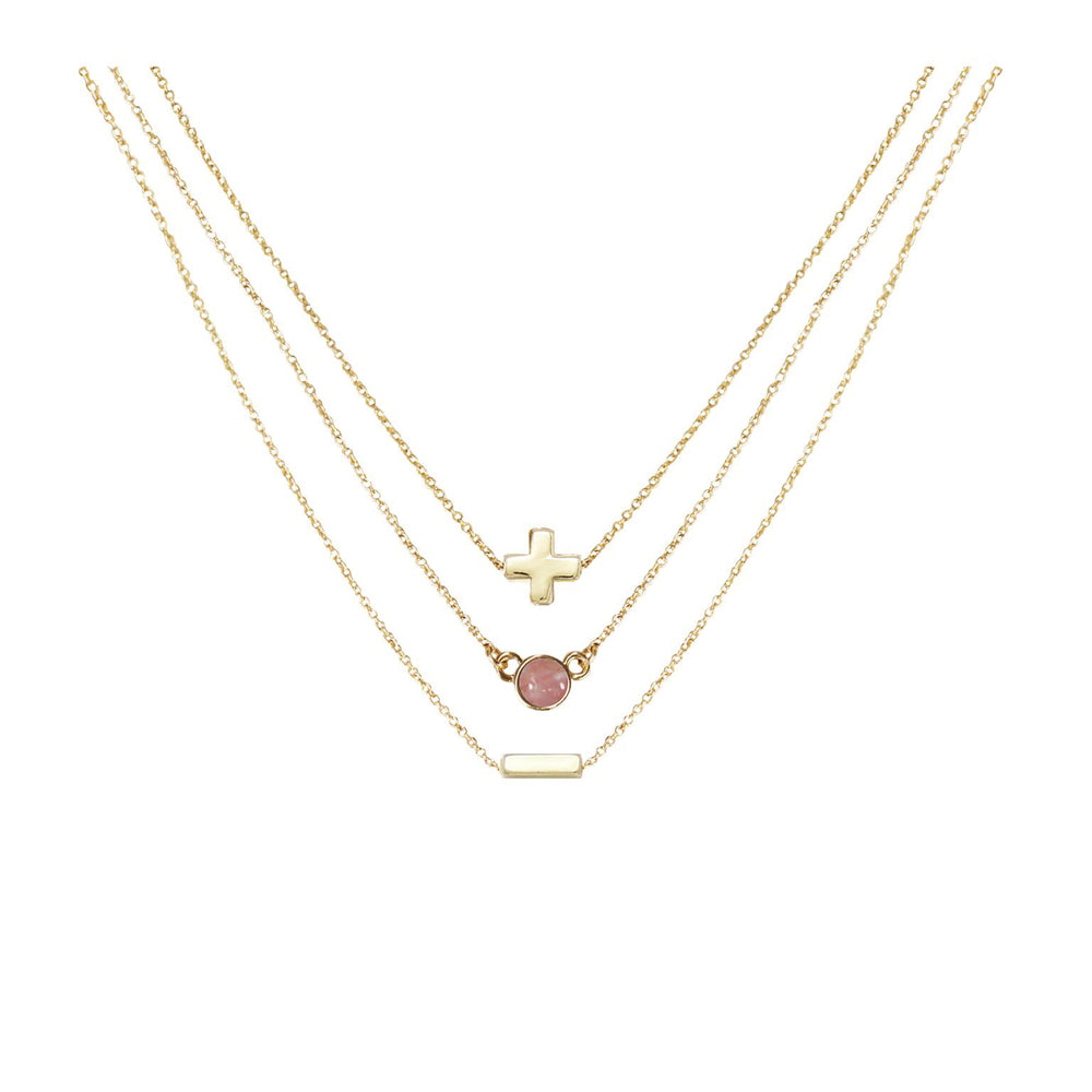 Cherry Quartz & 18k Gold Plated Necklace Set of 3 on white