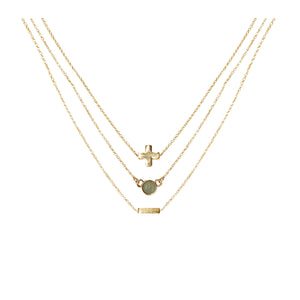 Aventurine & 18k Gold Plated Necklace Set of 3 on white
