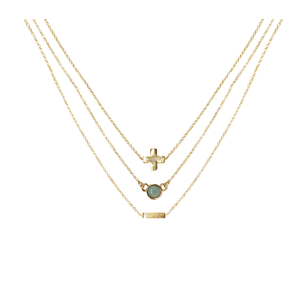 Amazonite & 18k Gold Plated Necklace Set of 3