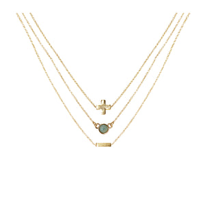 Amazonite & 18k Gold Plated Necklace Set of 3 on white