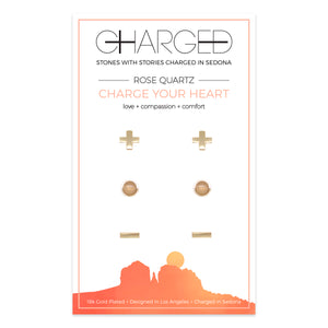 Rose Quartz & Gold Set of 3 Earrings on pakcgaing