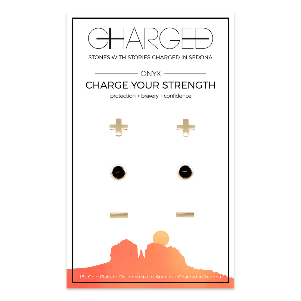 Onyx & Gold Set of 3 Earrings