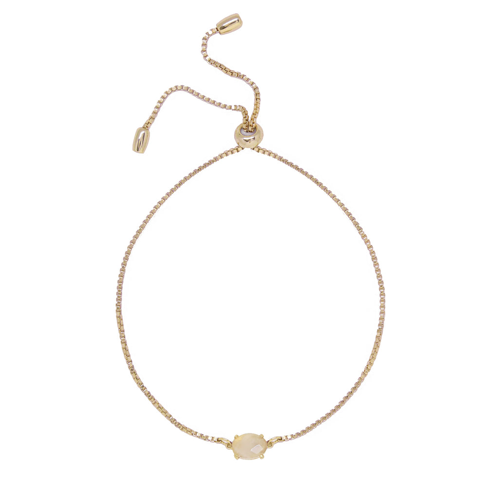 Rose Quartz & Gold Adjustable Chain Bracelet on white