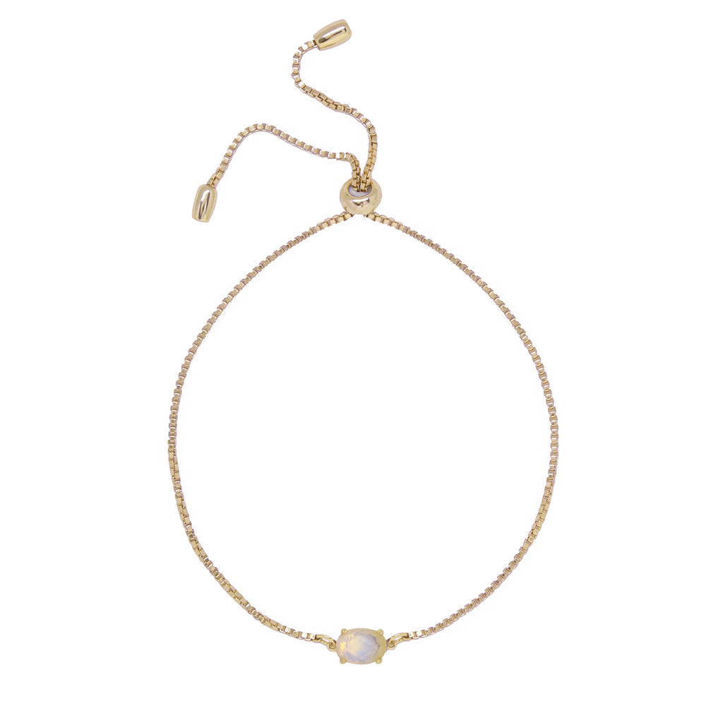 Opal & Gold Adjustable Chain Bracelet on white