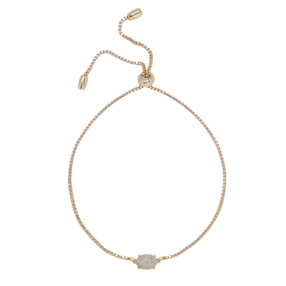 Labradorite & Gold Adjustable Chain Bracelet on white