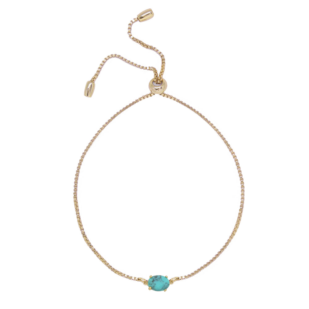 Turquoise & Gold Adjustable Chain Bracelet on white