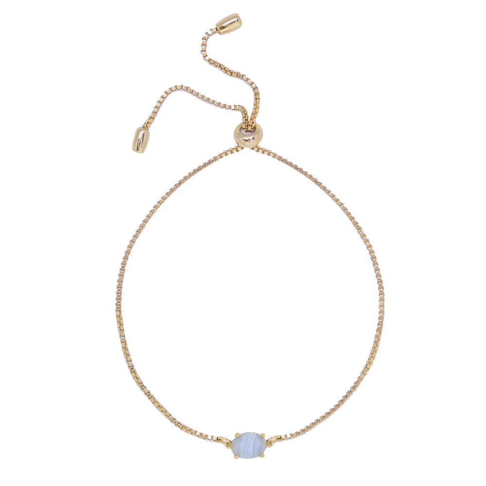 Blue Agate & Gold Adjustable Chain Bracelet on white