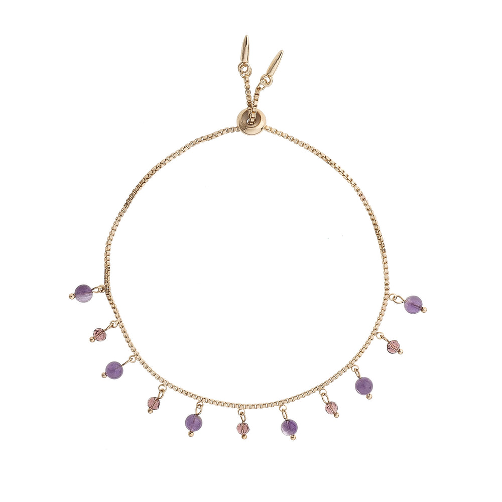 Amethyst & Gold Adjustable Charm Bracelet on white